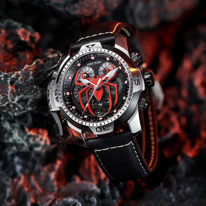 Reef Tiger Men's Aurora Spider Automatic Chronograph Watch Silver/Red image 4