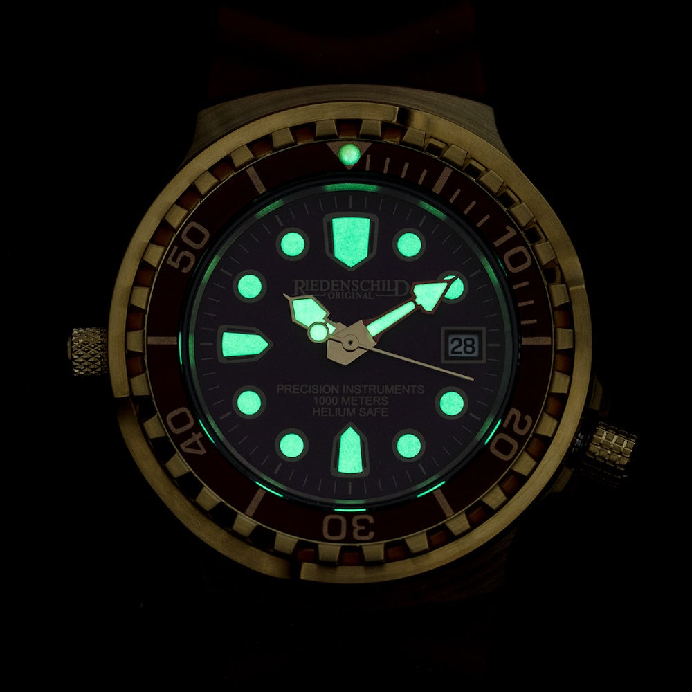 RIEDENSCHILD PRECISION INSRUMENTS GERMANY Divers Taucheruhr 1000m Helium Valve Watch Gold/Burgandy image 1