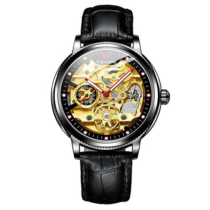TEVISE Namura Skeleton Automatic Black/Gold Red Arm Watch