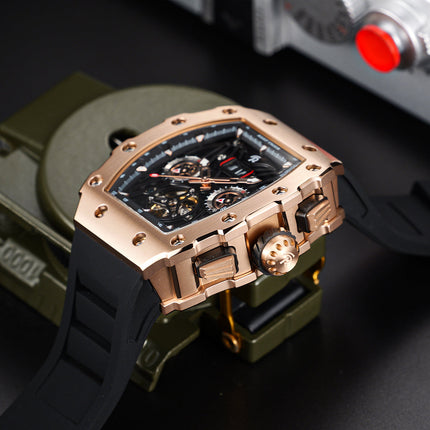 Reef Tiger Men's Aurora Titan Mechanical Multifunctional Day/Date Skeleton Automatic Watch RGA3009 Rose Gold image 8