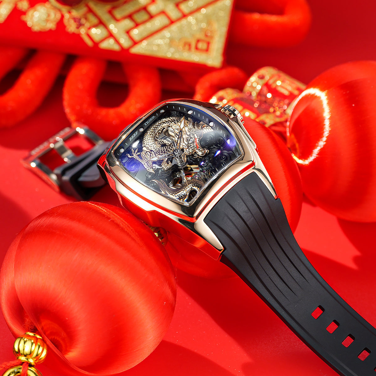 Reef Tiger Men's Aurora Chinese Dragon Skeleton Automatic Watch image 8