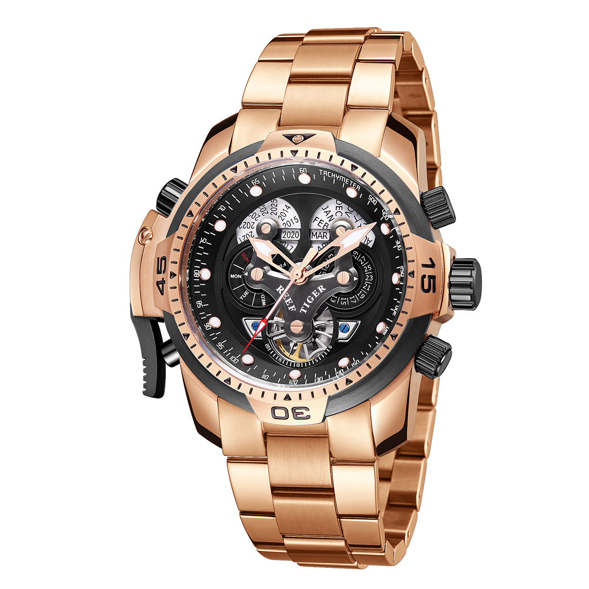 Reef Tiger Luxury Men's Aurora Concept Rose Gold Military Automatic Sport Watch - Steel image