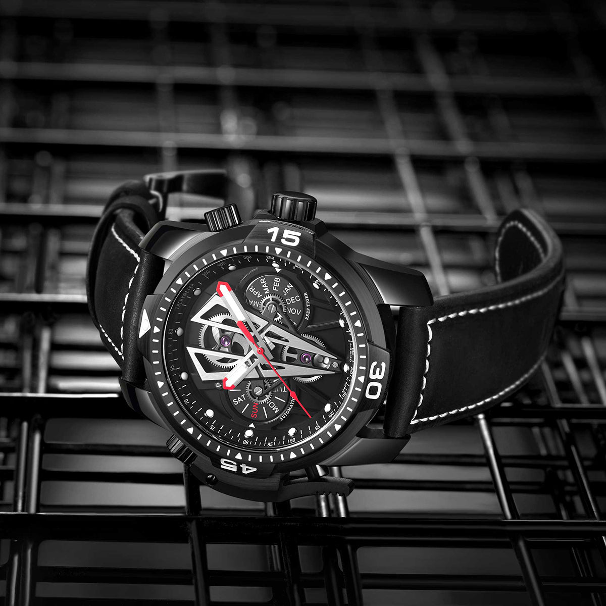 Reef Tiger Aurora Concept 2 Black PVD Automatic Military Sport Watch for Men image 6