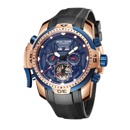 Reef Tiger Men's Aurora Transformers Skeleton Automatic Mechanical Watch - Rubber image