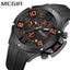 MEGIR Men's Submarine II Chronograph Date 47mm Silicone Strap Watch Black/Orange