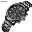 MEGIR Men's Dual Time Chronograph Date 42mm Ionic Black Stainless Steel Bracelet Watch