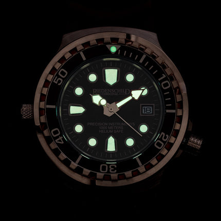 RIEDENSCHILD PRECISION INSRUMENTS GERMANY Divers Taucheruhr 1000m Helium Valve Watch Rose Gold/Burgandy image 1