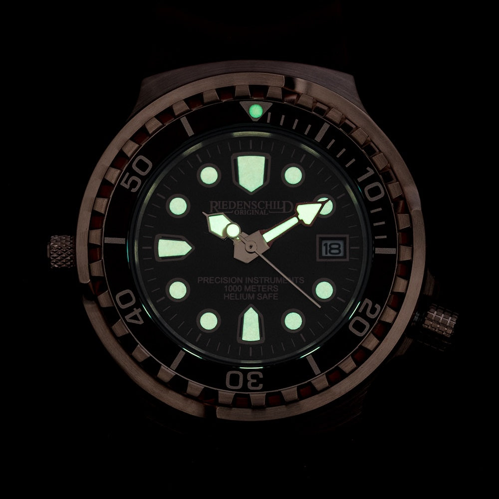 RIEDENSCHILD PRECISION INSRUMENTS GERMANY Divers Taucheruhr 1000m Helium Valve Watch Rose Gold/Burgandy image 1