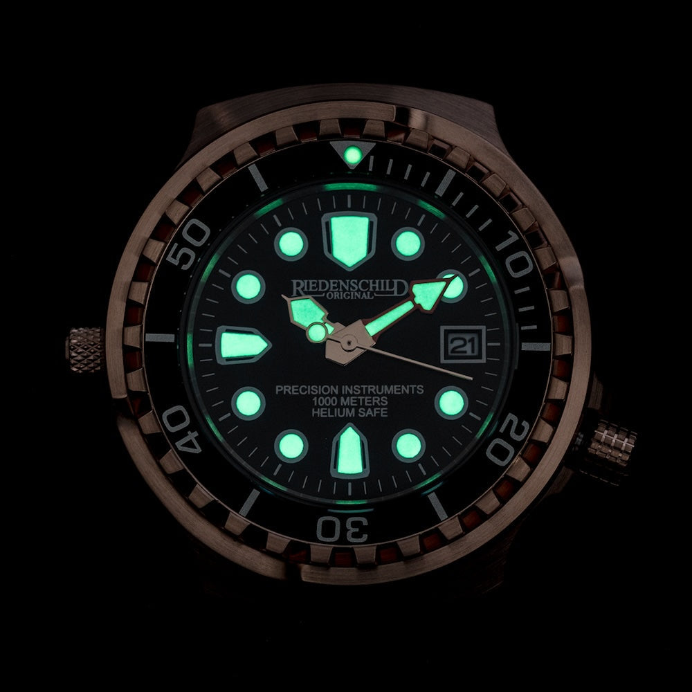 RIEDENSCHILD PRECISION INSRUMENTS GERMANY Divers Taucheruhr 1000m Helium Valve Watch Rose Gold/Black image 1