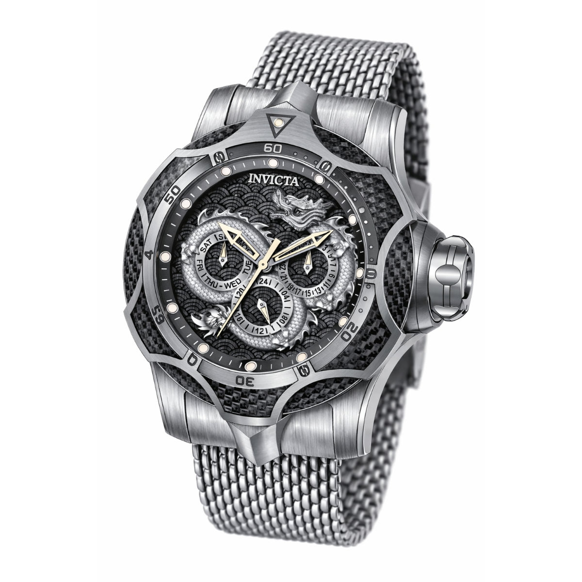 INVICTA Men's Reserve Venom Dragon 53mm Chronograph Watch Black Mesh Bracelet image 1