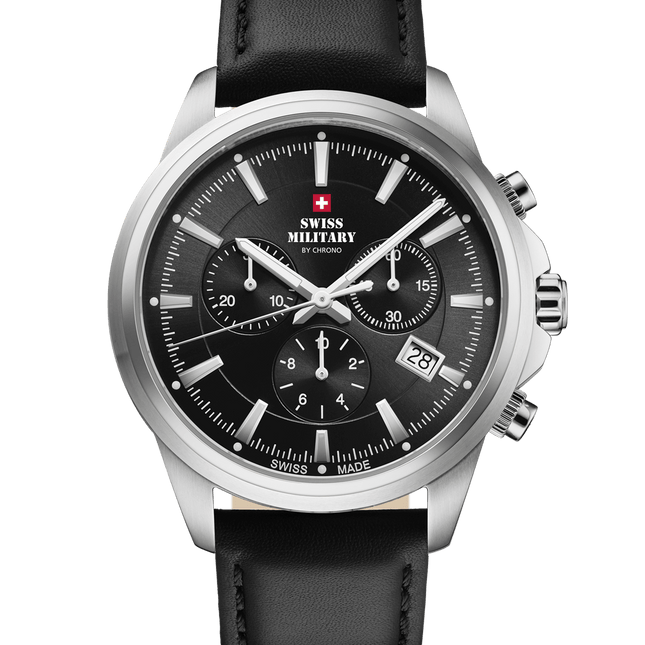 Swiss Military SM34107.10 – Classic Chronograph Watch Black Leather image 0