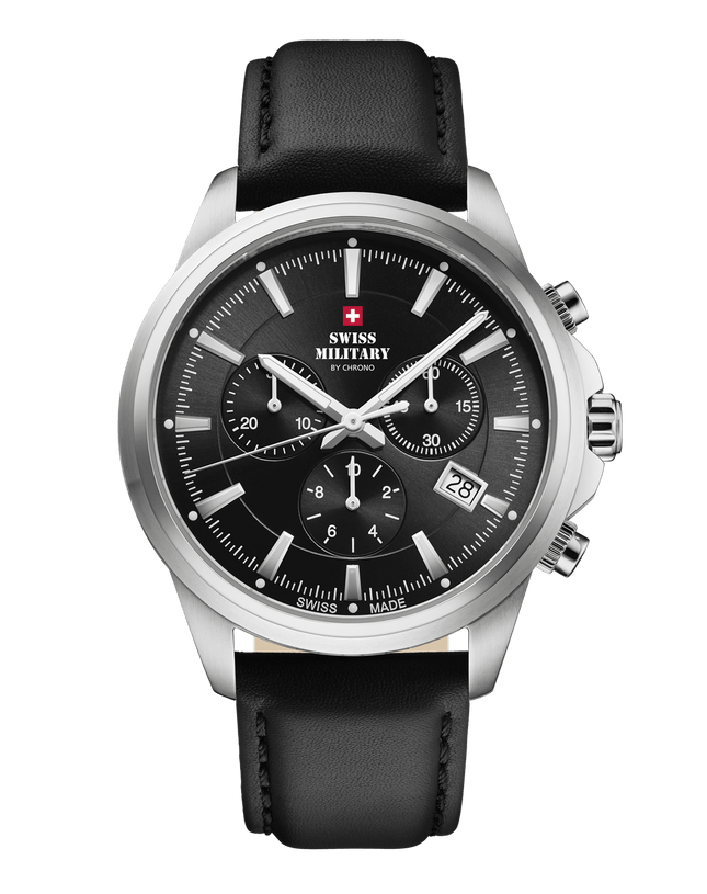 Swiss Military SM34107.10 – Classic Chronograph Watch Black Leather image 0