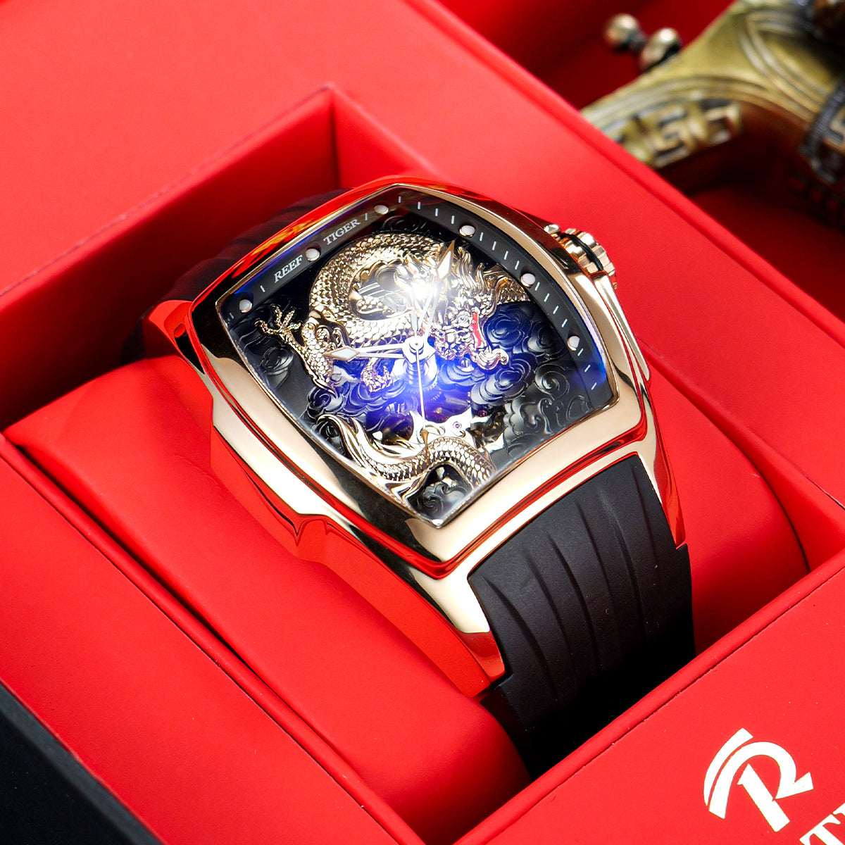 Reef Tiger Men's Aurora Chinese Dragon Skeleton Automatic Watch image 10