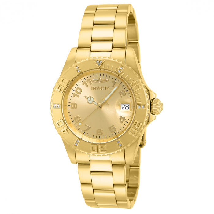 INVICTA Women's Pro Diver 40mm Diamond Encrusted Gold Oyster Strap Watch