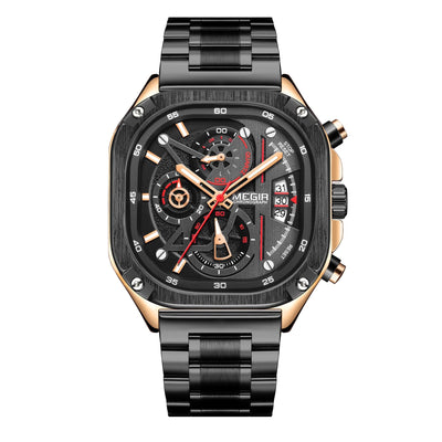 MEGIR Men's SQUARE-X Chronograph Rose Gold / Black Watch