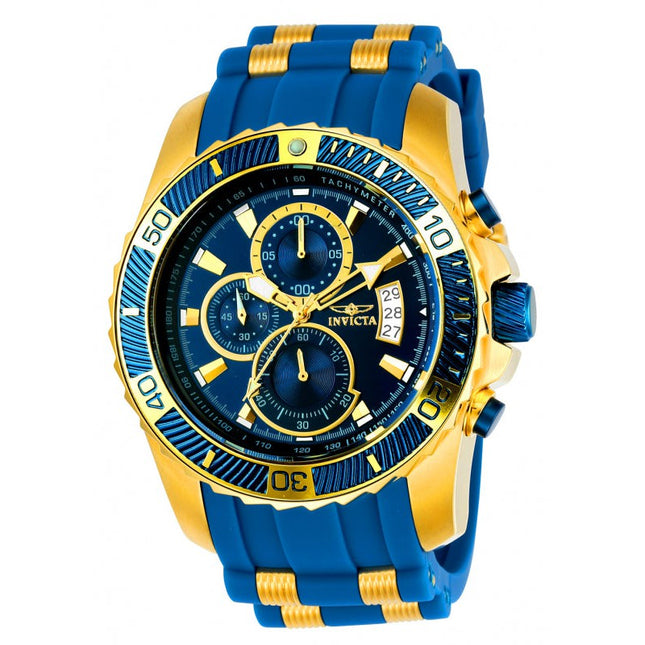 INVICTA Men's Pro Diver Montepelier 45mm Chronograph Gold / Blue Silicone Steel Infused Watch