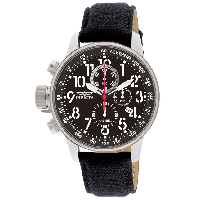 INVICTA Men's Russian Aviator Lefty 46mm Silver / Black Canvas Strap Chronograph Watch