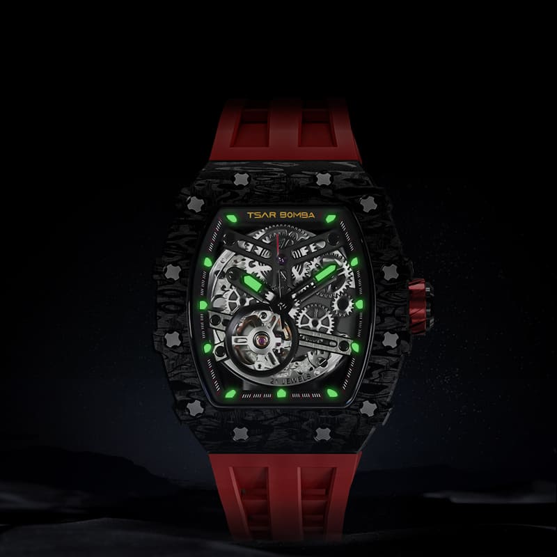 TSAR BOMBA Carbon Fiber Men's Automatic Watch TB8208CFN Red