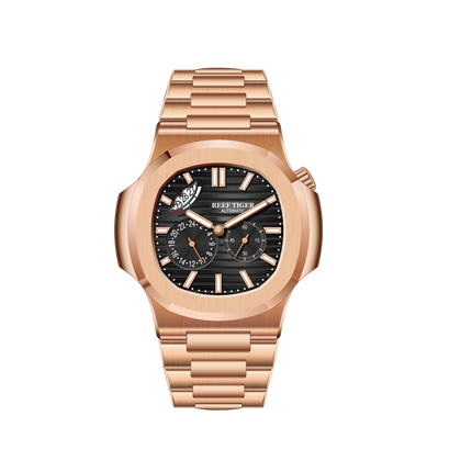 Reef Tiger Men's Peak 44mm Square Crystal Bezel Automatic Watch RGA2019 Rose Gold/Black - Steel Bezel image