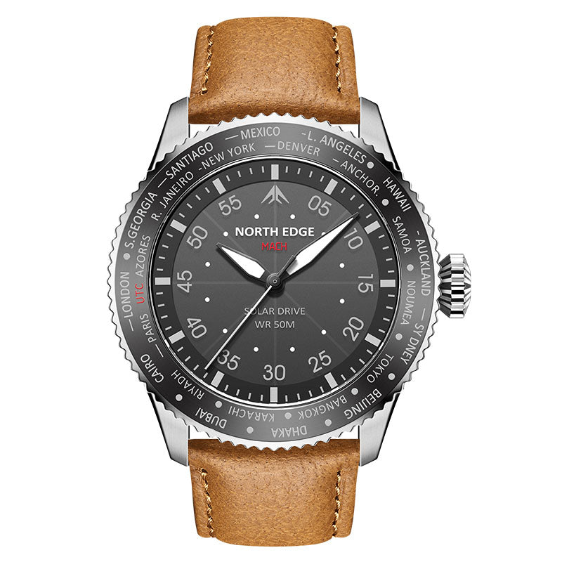 NORTH EDGE Tactical MACH Solar Drive Leather Watch