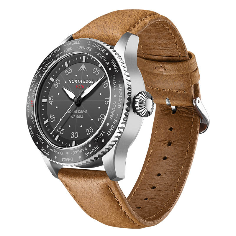 NORTH EDGE Tactical MACH Solar Drive Leather Watch