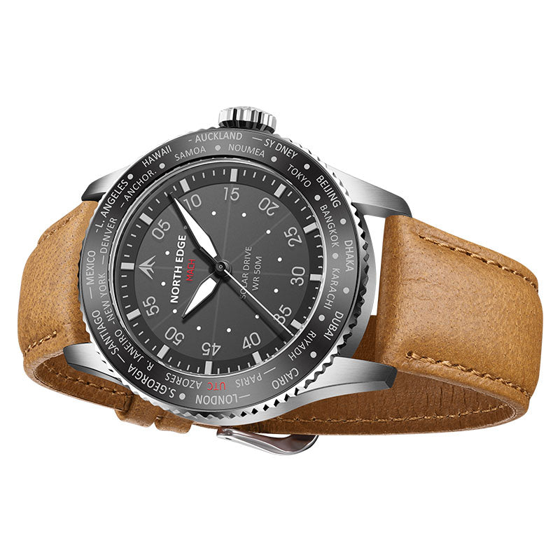 NORTH EDGE Tactical MACH Solar Drive Leather Watch