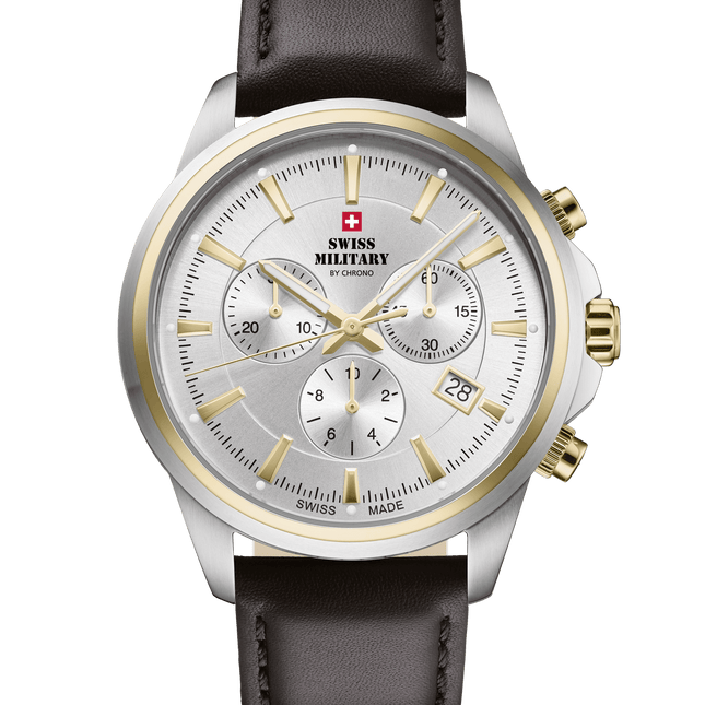 Swiss Military SM34107.15 – Classic Chronograph Watch Silver Leather image 0