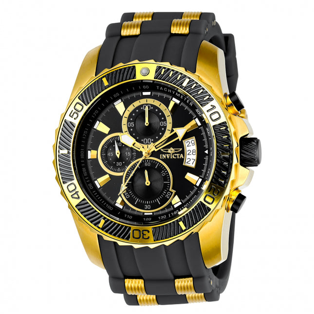 INVICTA Men's Pro Diver Montepelier 45mm Chronograph Gold / Black Silicone Strap Watch