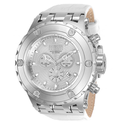INVICTA Men's SUBAQUA Chronograph 52mm Silver / White Leather 500m Watch