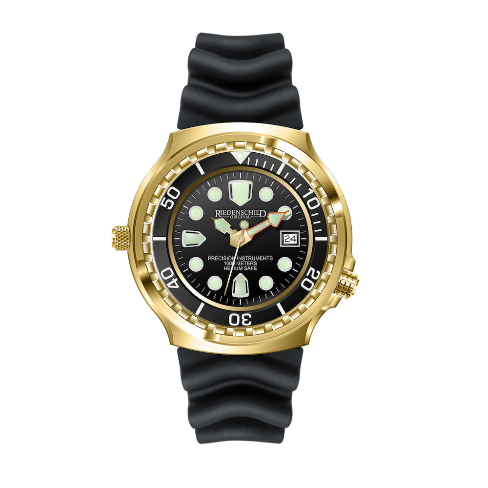 RIEDENSCHILD PRECISION INSRUMENTS GERMANY Divers Taucheruhr 1000m Helium Valve Watch Gold/Black image 4