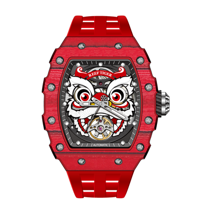 Reef Tiger Men's Chinese Lion Dance Automatic Skeleton Watch RGA3009 Red image 3