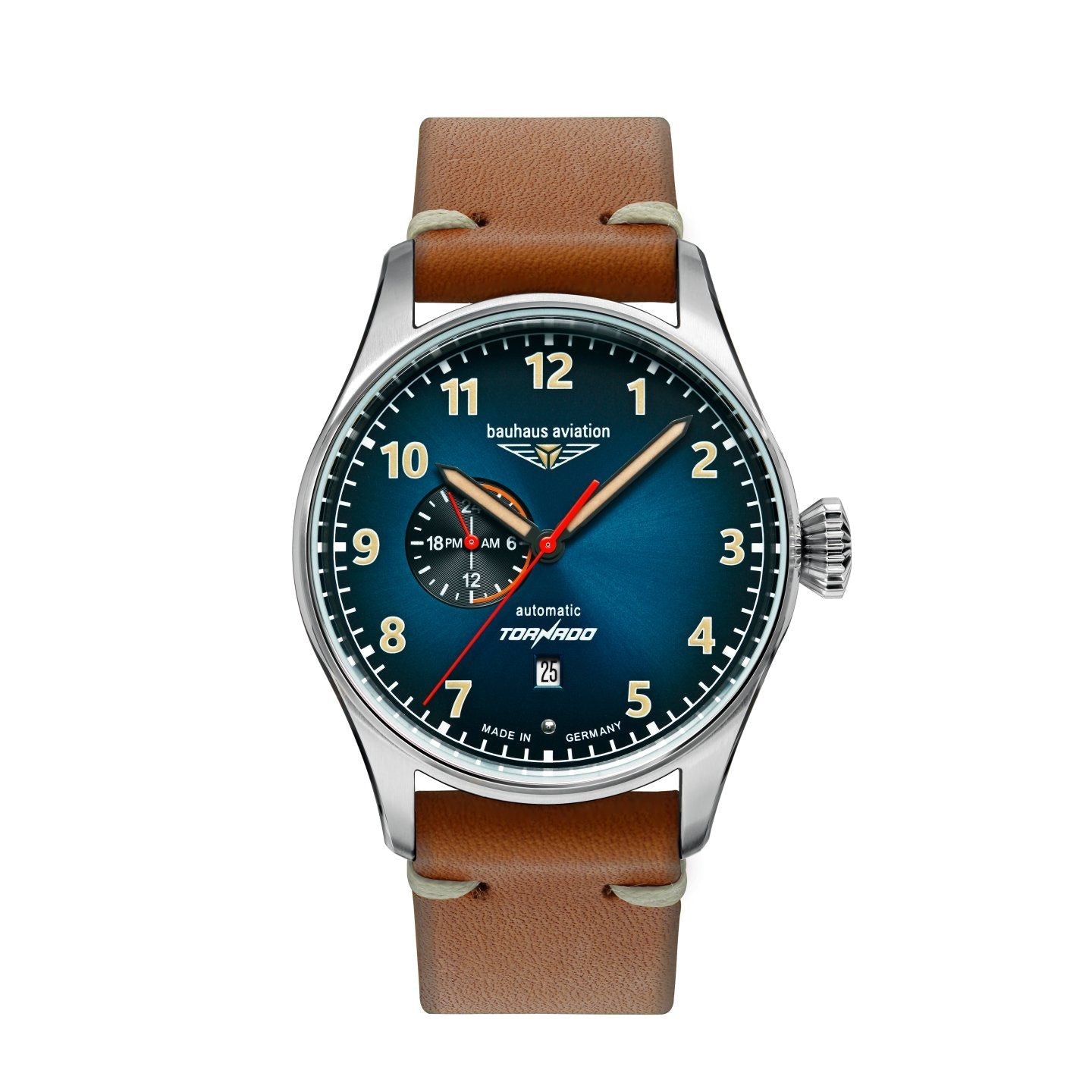 BAUHAUS AVIATION Men's Tornado Automatic 24-Hour Leather Strap Watch 27643 image 0