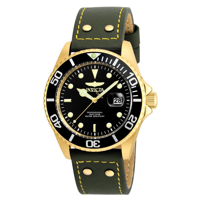 INVICTA Men's Pro Diver 43mm GMT Gold / Dark Green 200m Leather Strap Watch