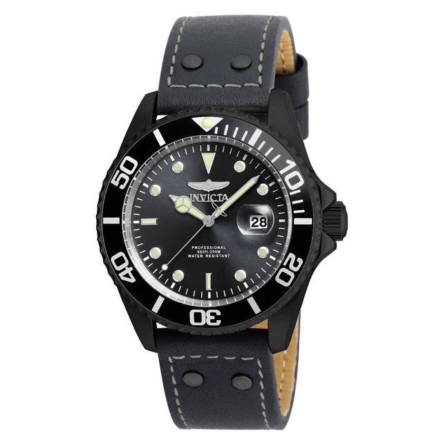 INVICTA Men's Pro Diver 43mm GMT Black / Grey 200m Leather Strap Watch