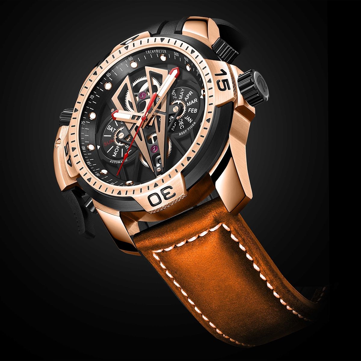 Best Affordable Reef Tiger Aurora Concept 2 Automatic Military Rose Gold Men's Watch image 1