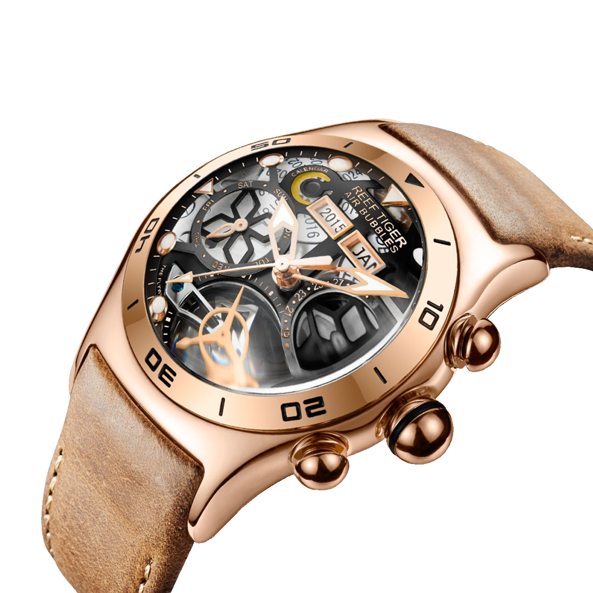 Reef Tiger Men's Aurora Air Bubbles Automatic Mechanical Skeleton Watch image 1