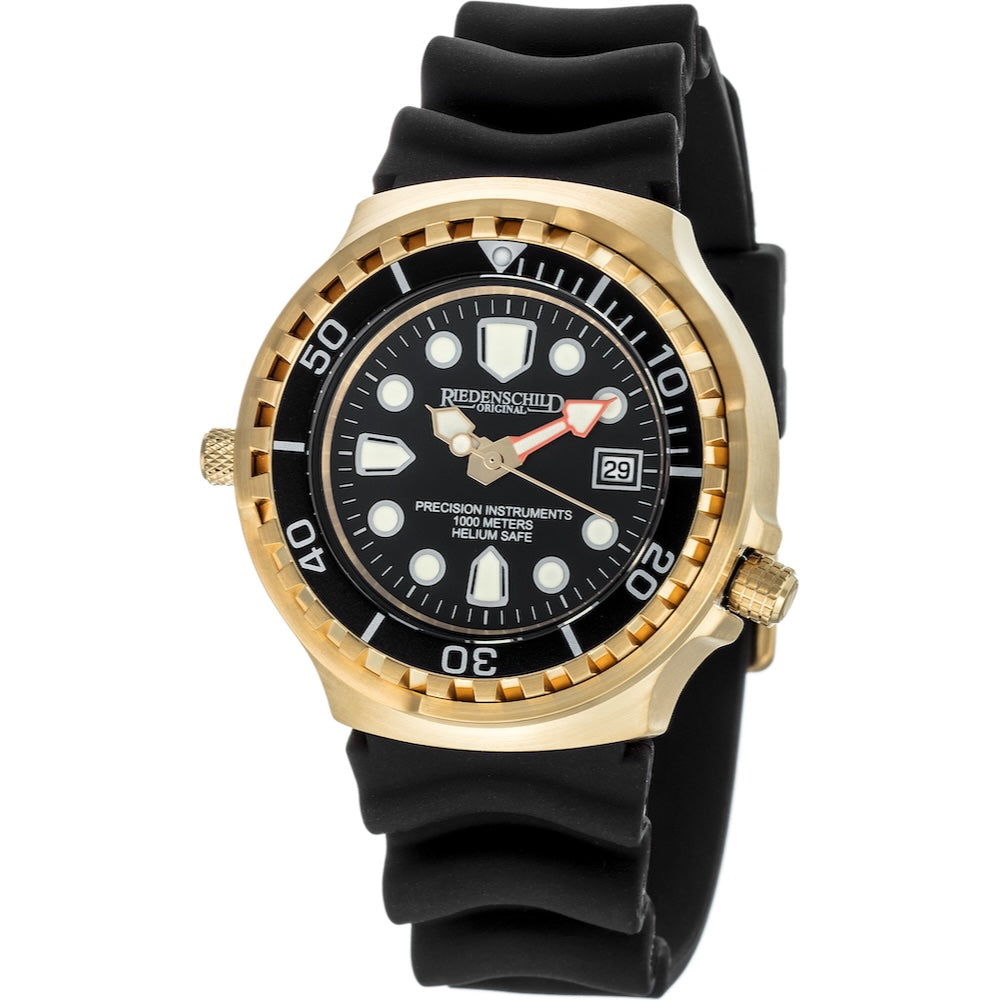 RIEDENSCHILD PRECISION INSRUMENTS GERMANY Divers Taucheruhr 1000m Helium Valve Watch Gold/Black image 0