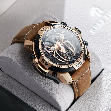 Reef Tiger Men's Aurora Spider Automatic Chronograph Watch Rose Gold/Black image 7