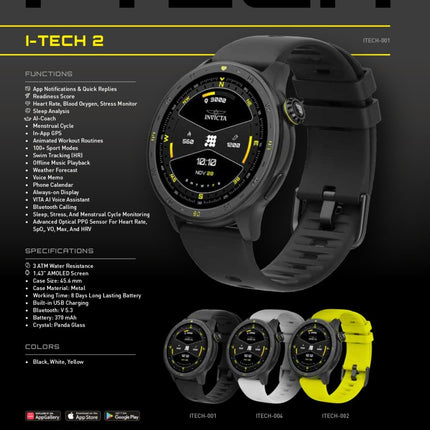 INVICTA I-TECH 2 ITECH-004 Men's Watch - Smartwatch Movement - Stainless Steel with Black Dial - 45 mm