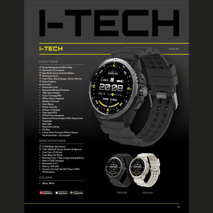 INVICTA I-TECH ITECH-010 Men's Watch - Smartwatch Movement - Stainless Steel with Black Dial - 47mm