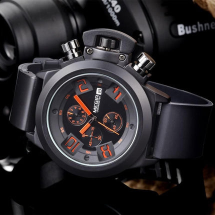 MEGIR Men's Submarine Chronograph Date 50mm Silicone Strap Watch Black/ Red