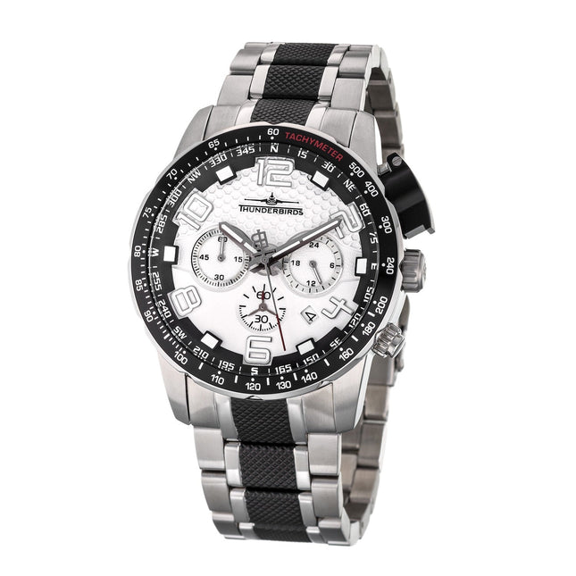 THUNDERBIRDS Aircraft Ejector Tachy Chronograph Steel Bracelet Watch Silver/White image 0