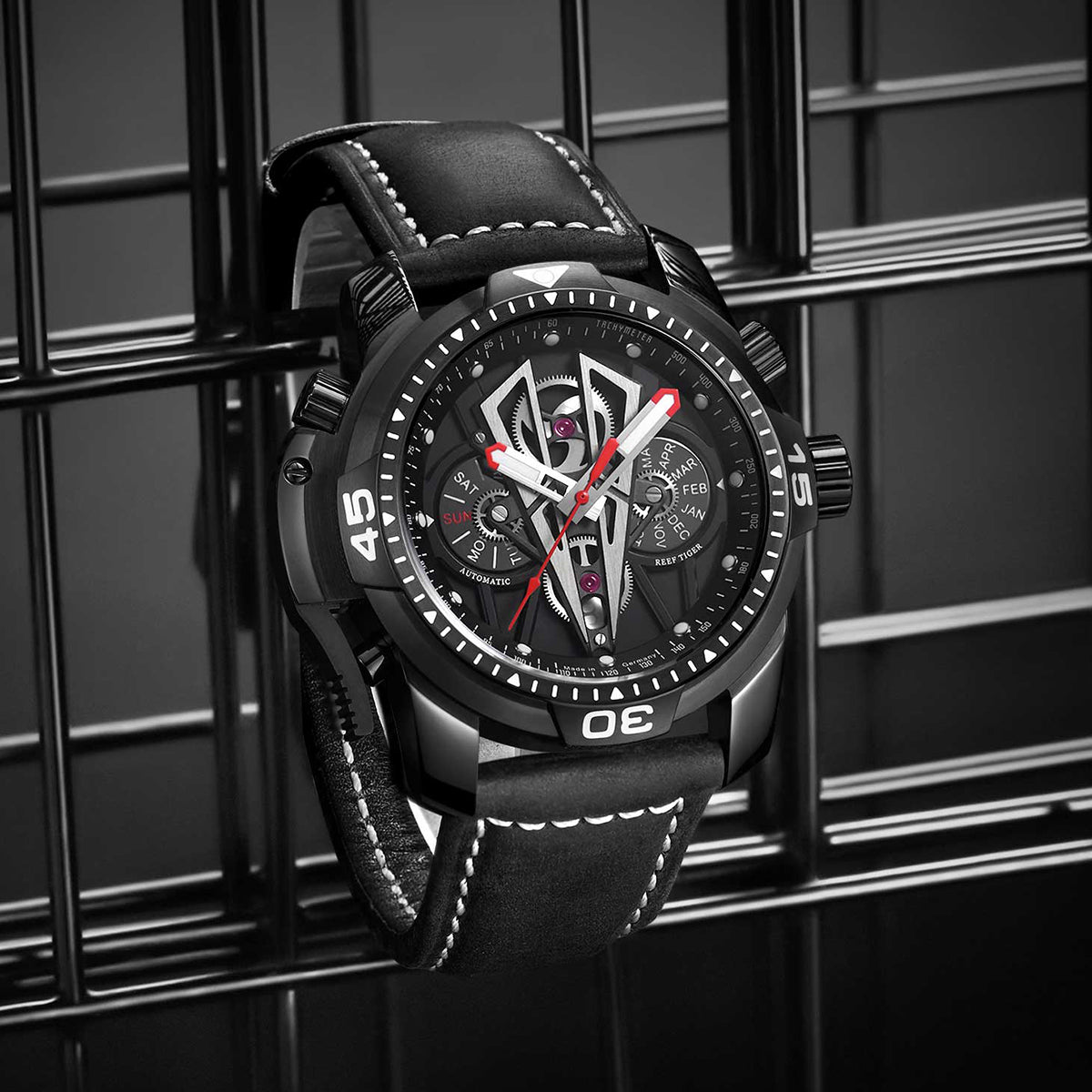 Reef Tiger Aurora Concept 2 Black PVD Automatic Military Sport Watch for Men image 7