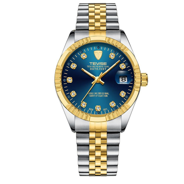 TEVISE Classic Automatic Calendar Two Tone/Turquoise Watch image 0