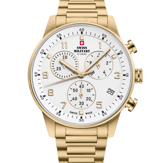 Swiss Military Minimalist Chronograph Watch – White, Gold| SM34114.06 image 0