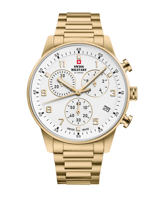 Swiss Military Minimalist Chronograph Watch – White, Gold| SM34114.06 image 0
