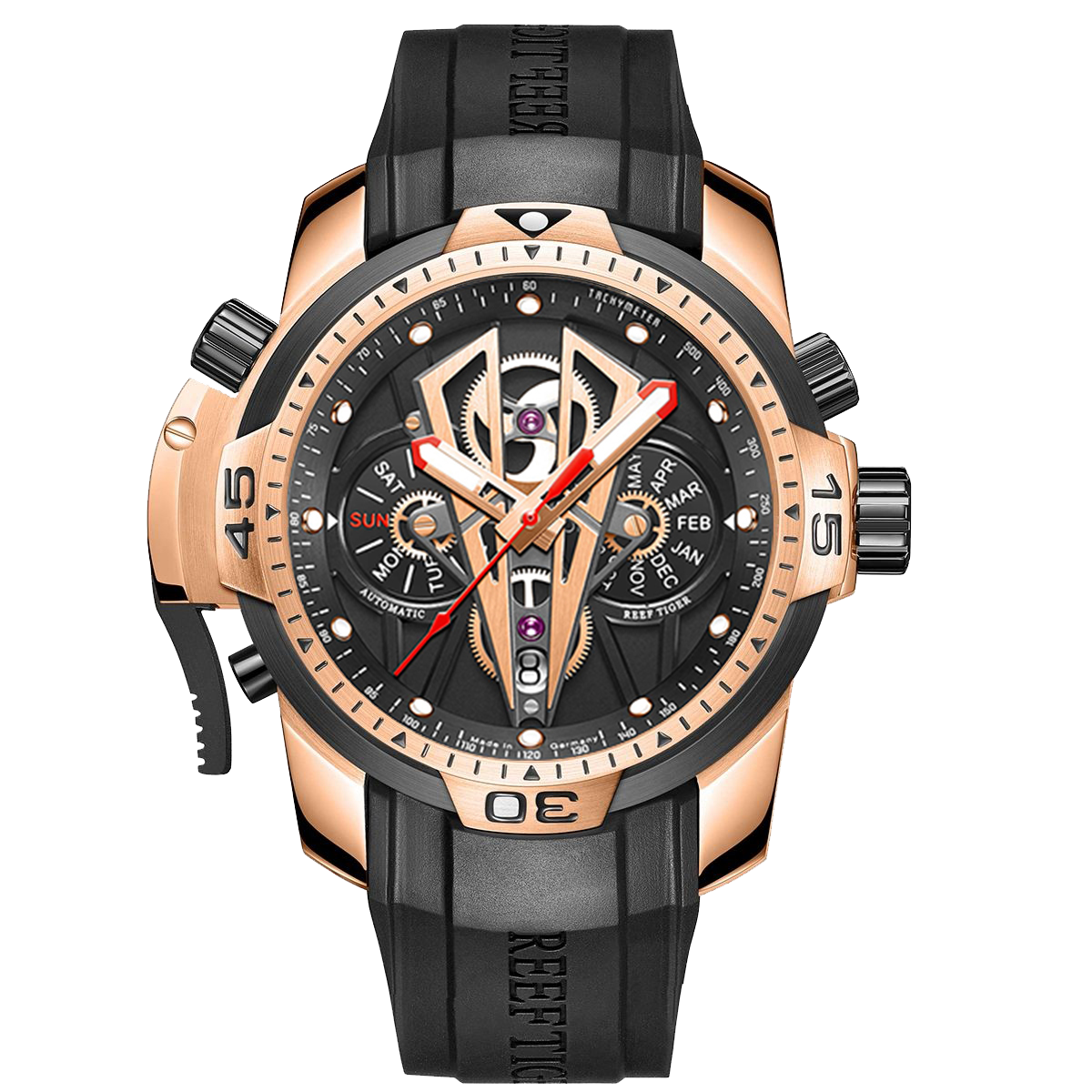 Best Affordable Reef Tiger Aurora Concept 2 Automatic Military Rose Gold Men's Watch - Rubber image