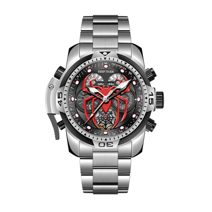 Reef Tiger Men's Aurora Spider Automatic Chronograph Watch Silver/Red image 9