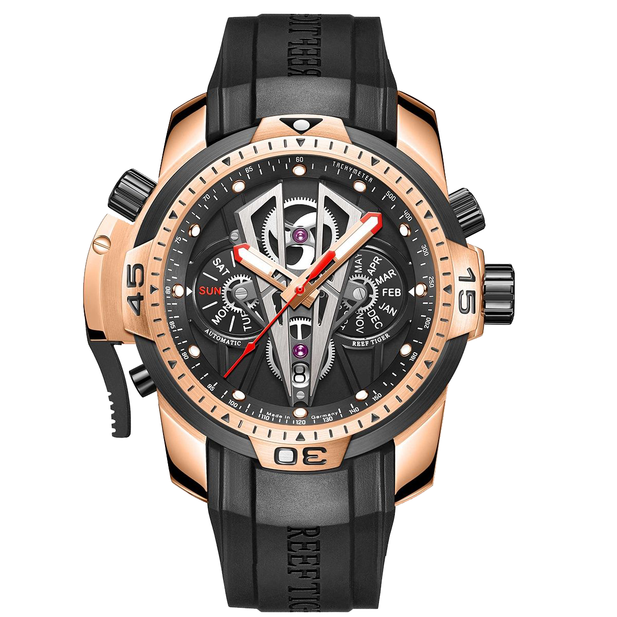 Reef Tiger Men's Aurora Concept II Skeleton Automatic Mechanical Watch - Rubber image