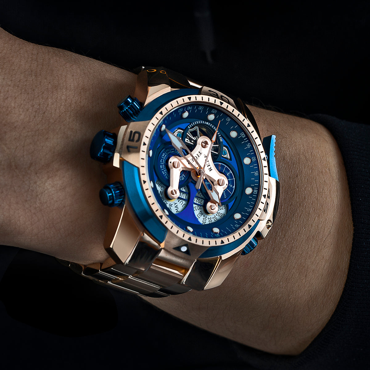 Reef Tiger Aurora Concept Luxury Skeleton Men's Automatic Rose Gold Watches for Men image 3